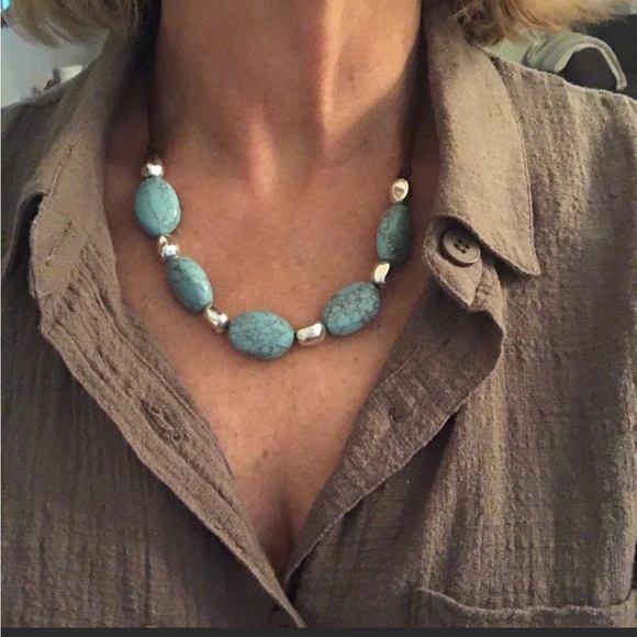 Robert Lee Morris Silver and Turquoise Leather necklace - Picture 2 of 5